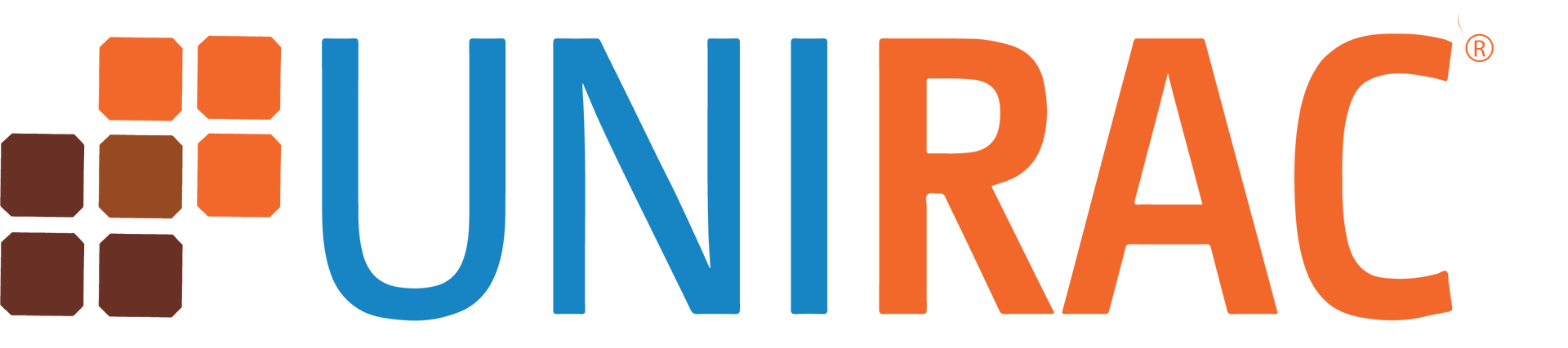 A blue and orange logo for unirac on a white background