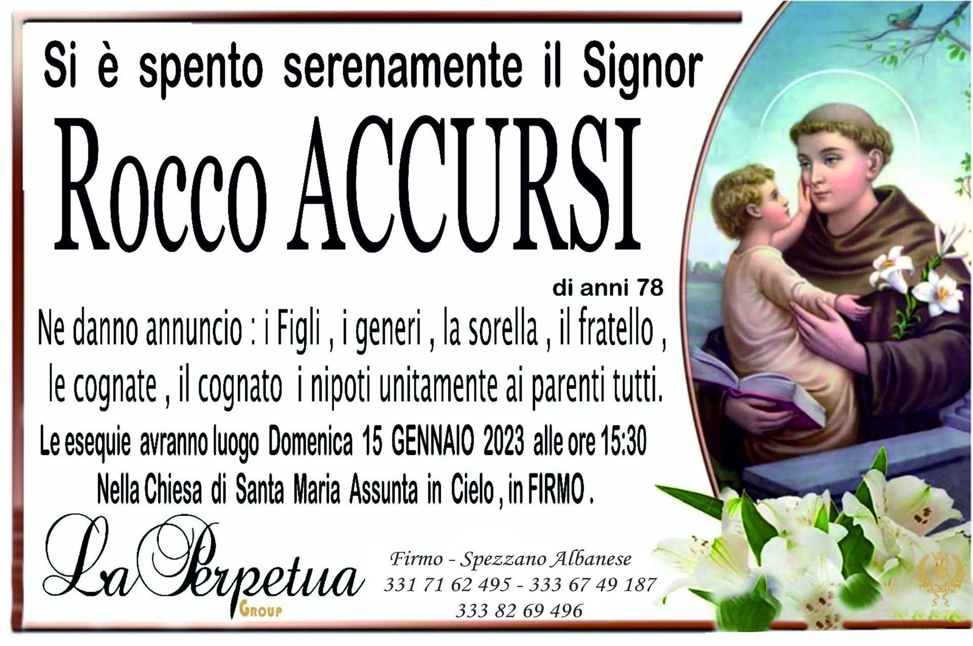 necrologio Rocco Accursi