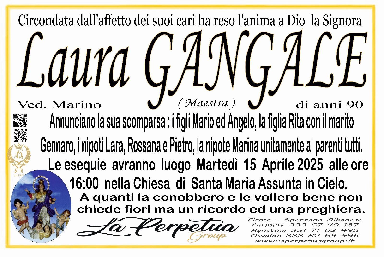 necrologio Laura Gangale