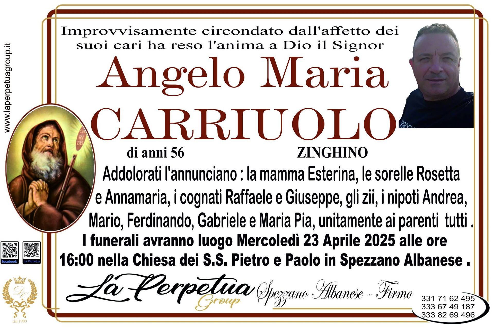 necrologio Angelo Maria Carriuolo