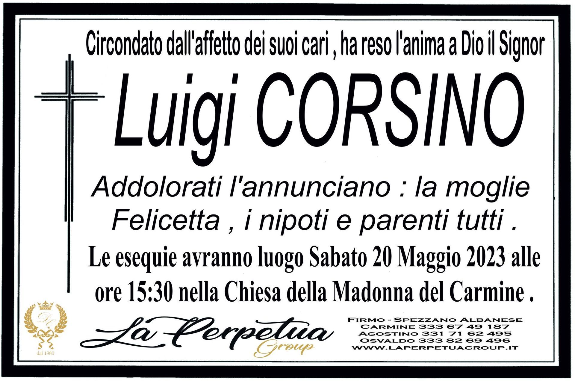 necrologio Luigi Corsino