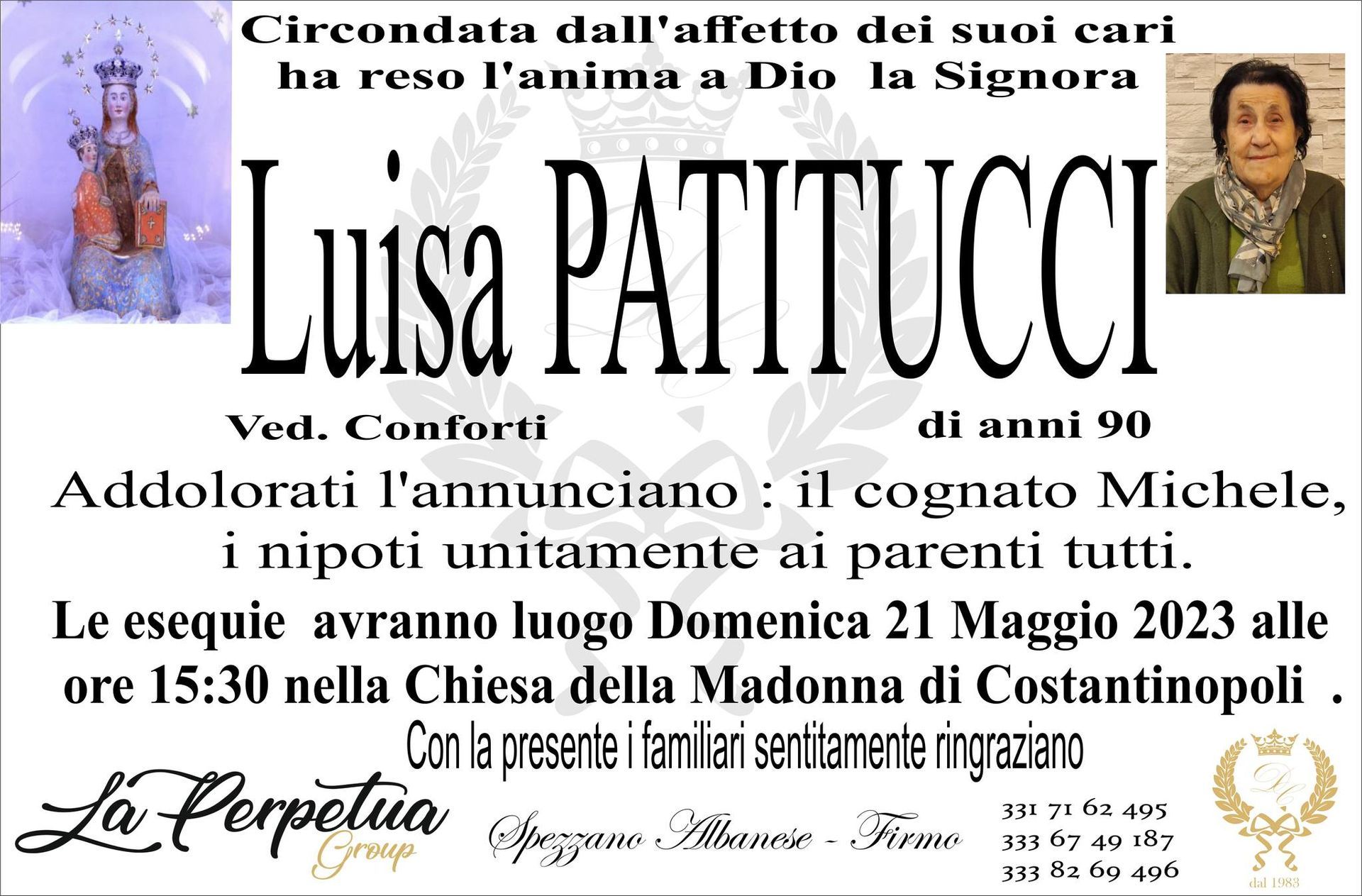 necrologio Luisa Patitucci