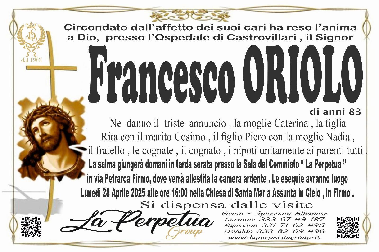 necrologio Francesco Oriolo