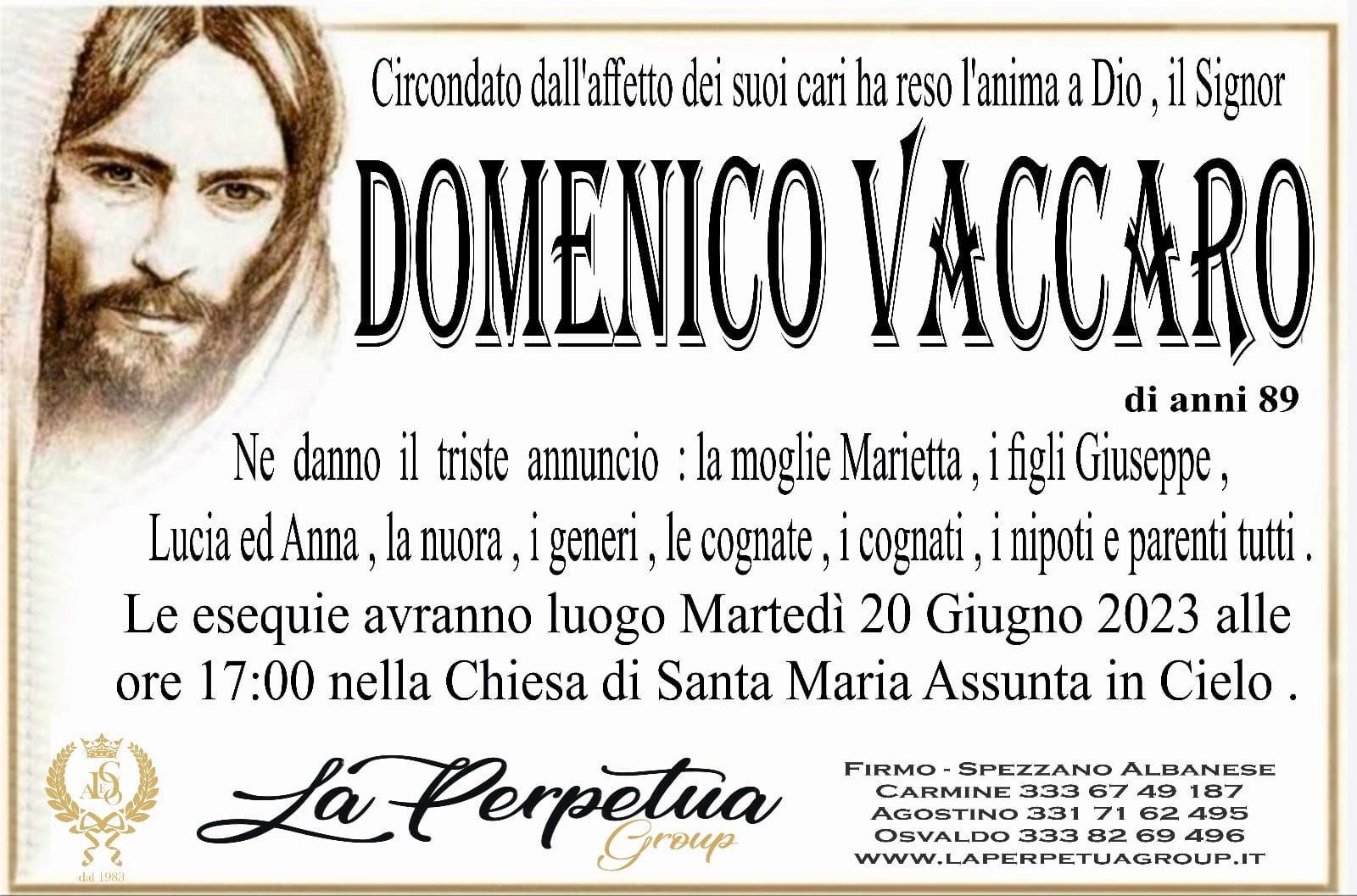 necrologio Domenico Vaccaro
