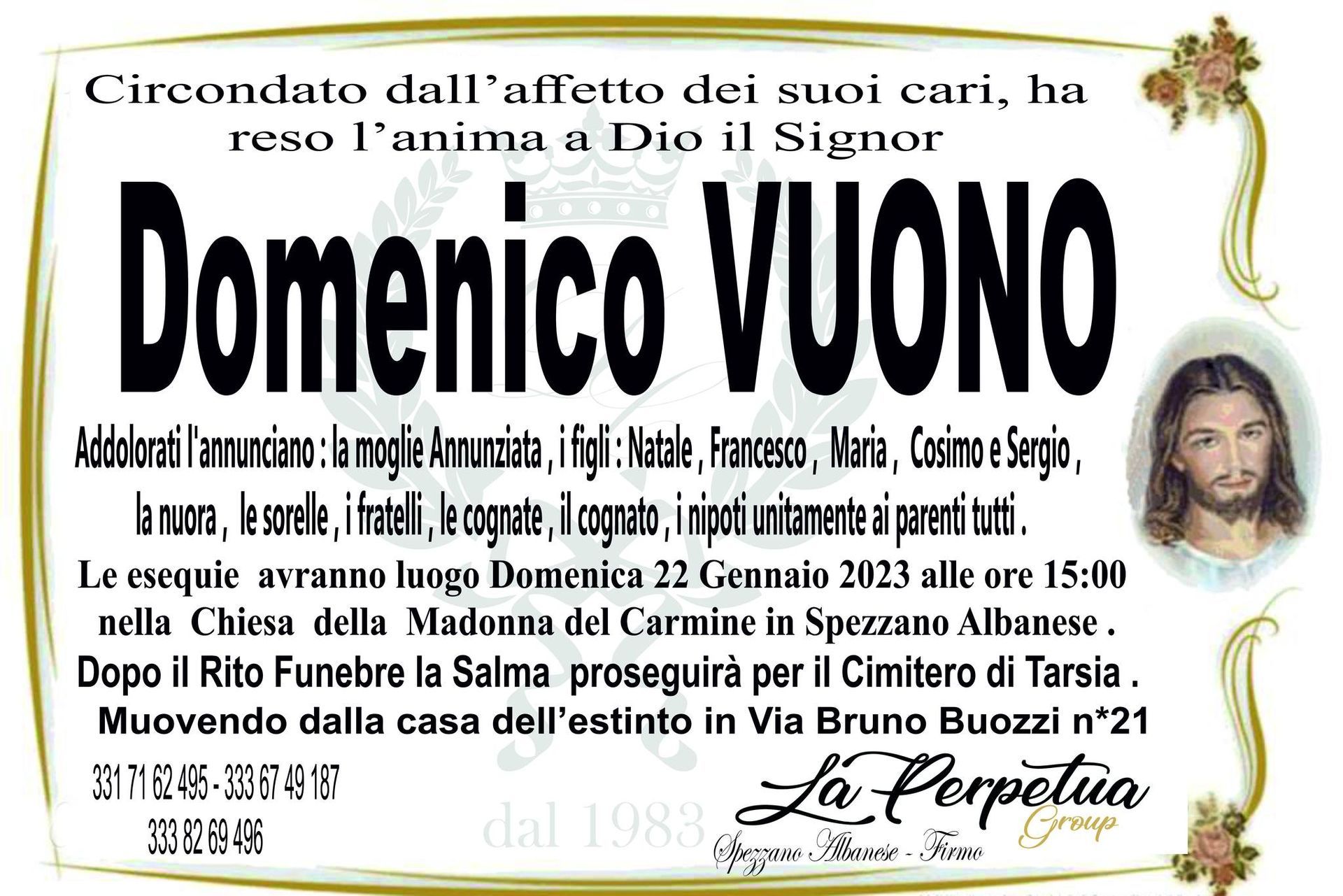 necrologio Domenico Vuono