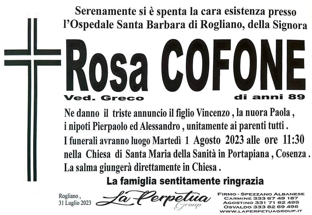 necrologio Rosa Cofone