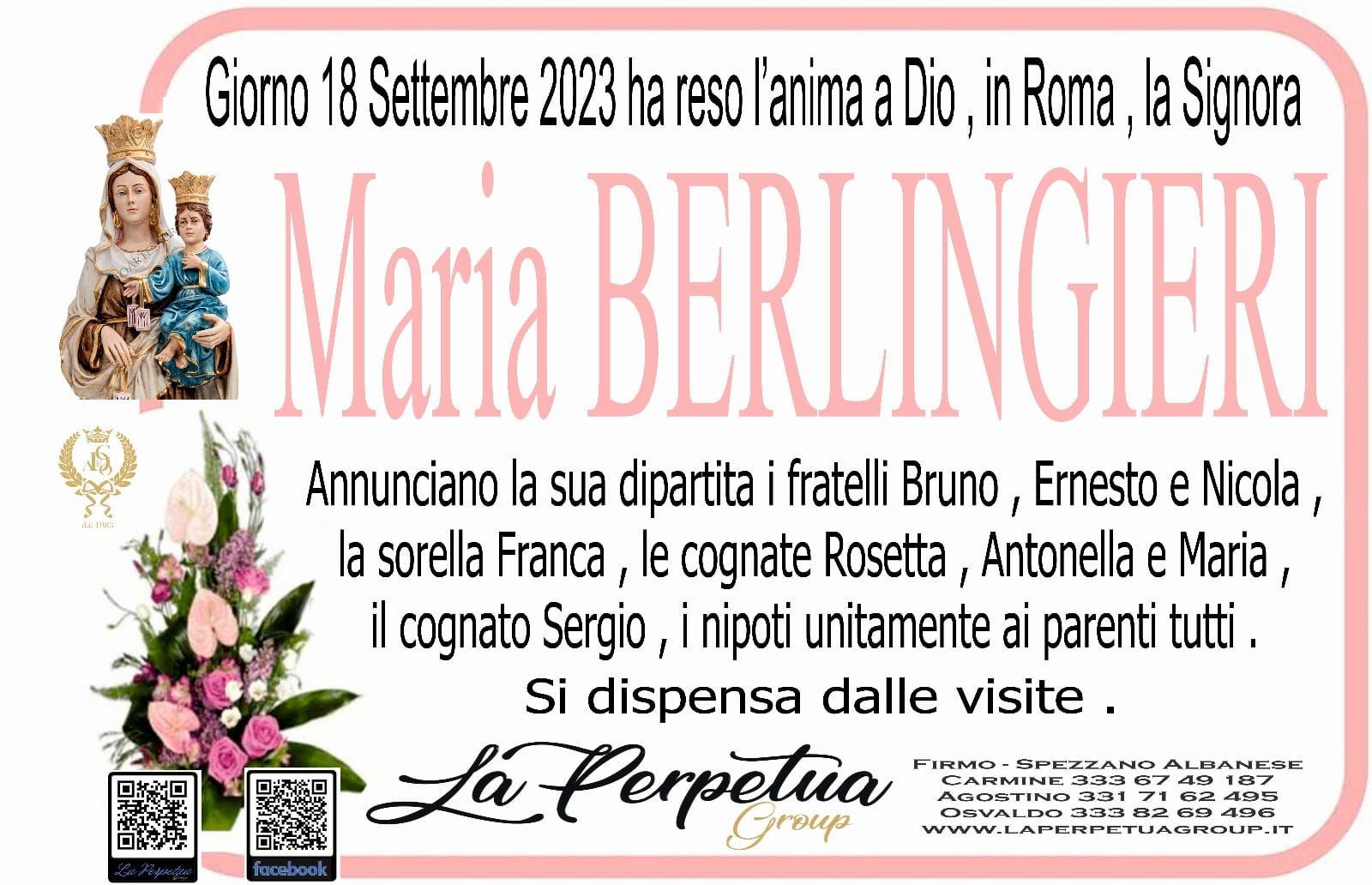 necrologio Maria Berlingieri
