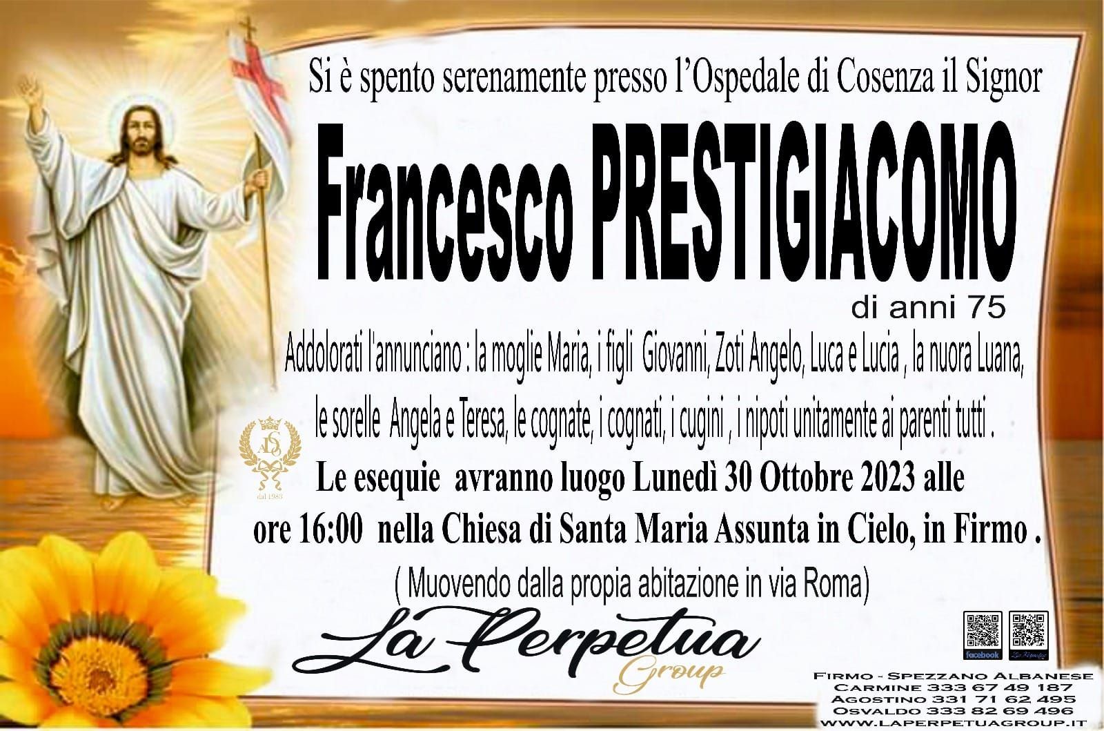 necrologio Francesco Prestigiacomo