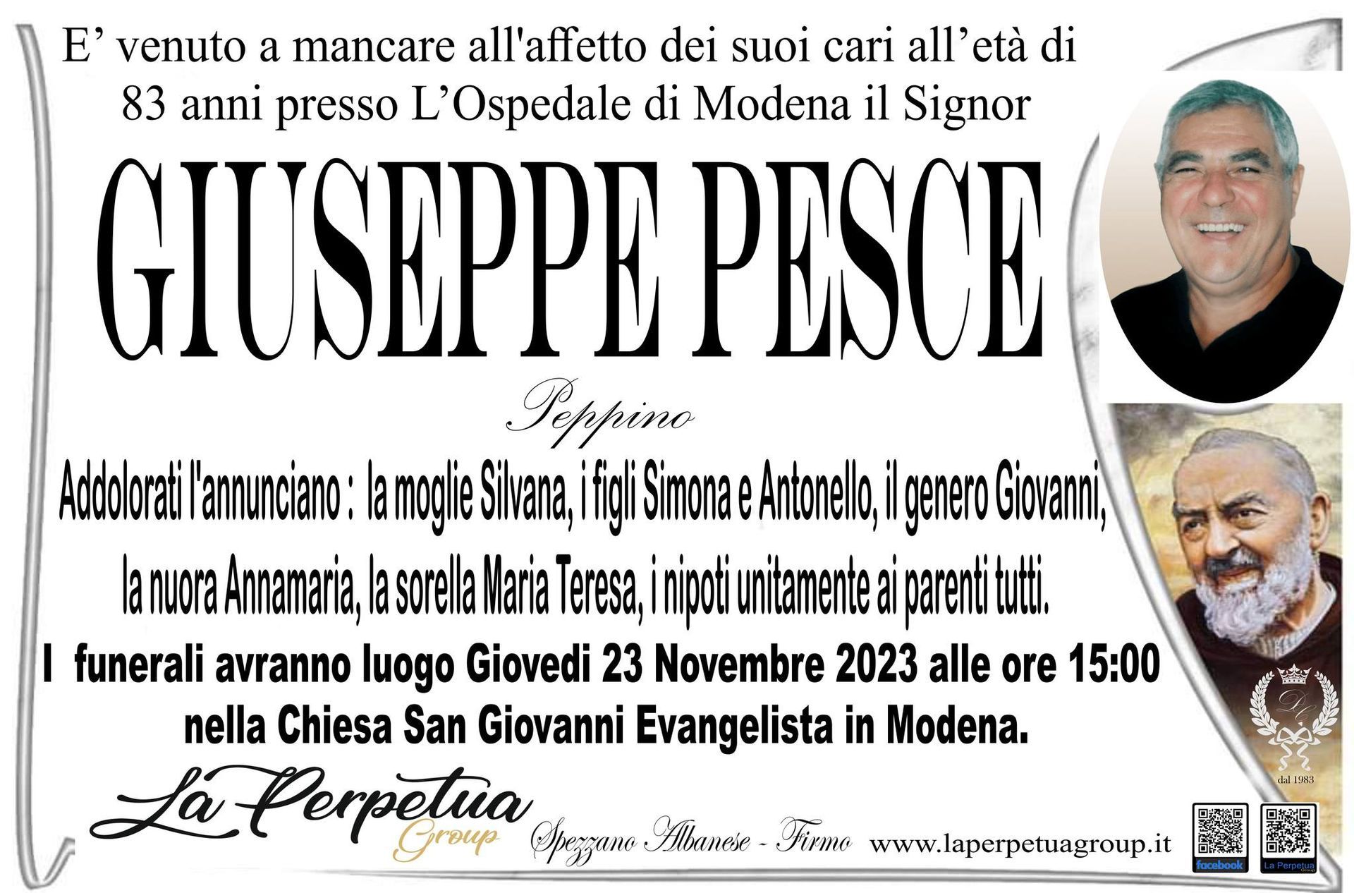 necrologio Giuseppe Pesce