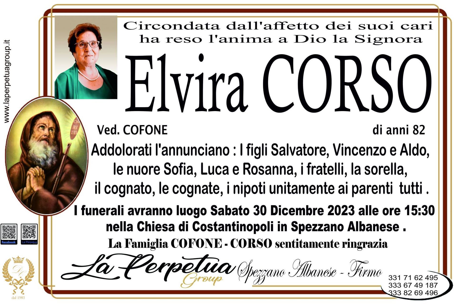 necrologio Elvira Corso