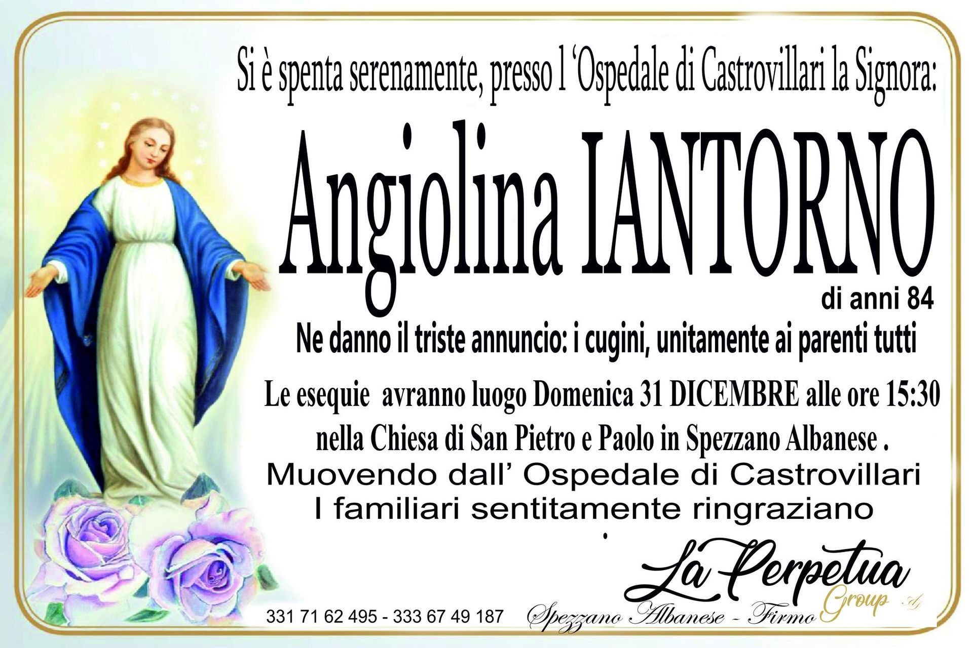 necrologio Angiolina Iantorno