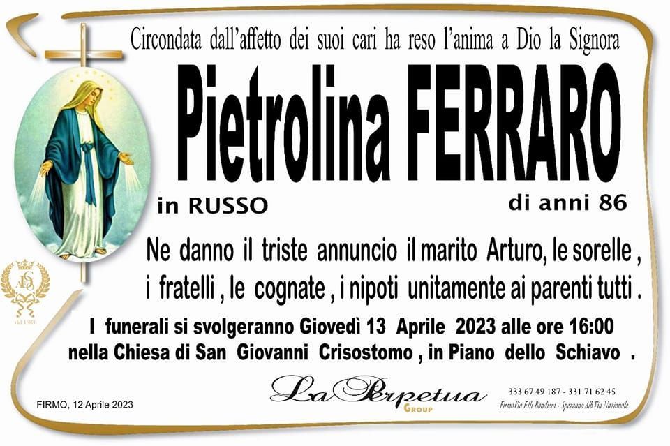 necrologio Pietrolina Ferraro