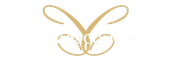 Logo a forma di farfalla dorata stilizzata con anelli simmetrici su sfondo bianco.