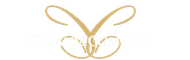 Logo a forma di farfalla dorata stilizzata con anelli simmetrici su sfondo bianco.