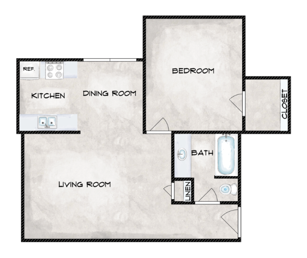 A1– 1 Bed, 1 Bath Floor Plan
