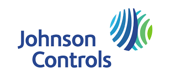 The logo for Johnson Controls has a blue and green circle on it.