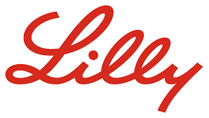 The logo for Eli Lilly, cursive red letters on a white background