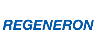 The logo for Regeneron, blue letters on a white background.