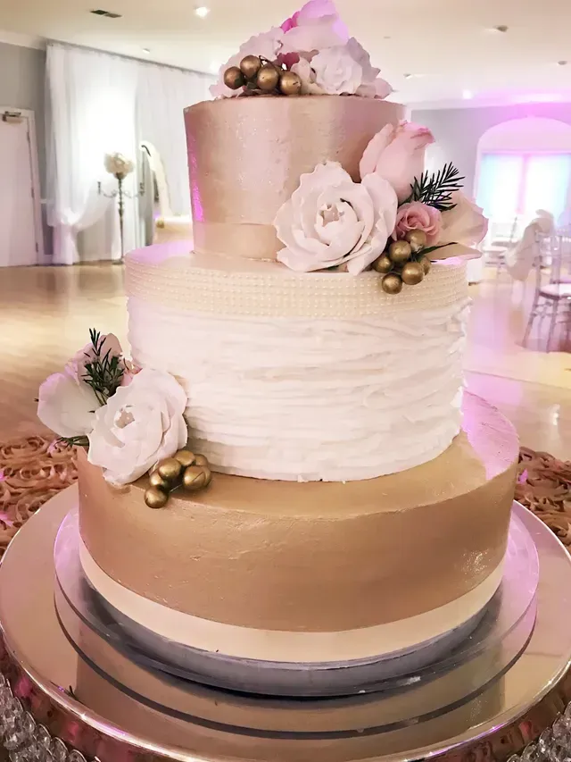 White Cake with Gold Balls Design — Atlanta, GA — Pristine Chapel