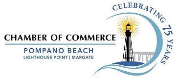 Pompano Beach Chamber of Commerce logo featuring a lighthouse and waves, celebrating 75 years.