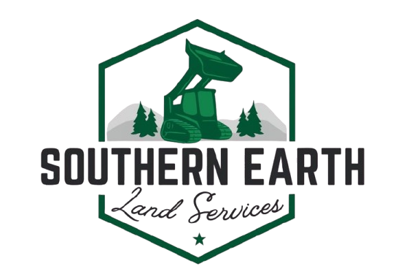 Logo for Southern Earth Land Services: a skid steer in a hexagon with text.