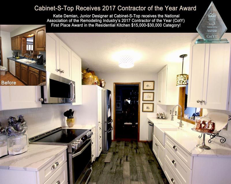 A picture of a kitchen before and after being remodeled