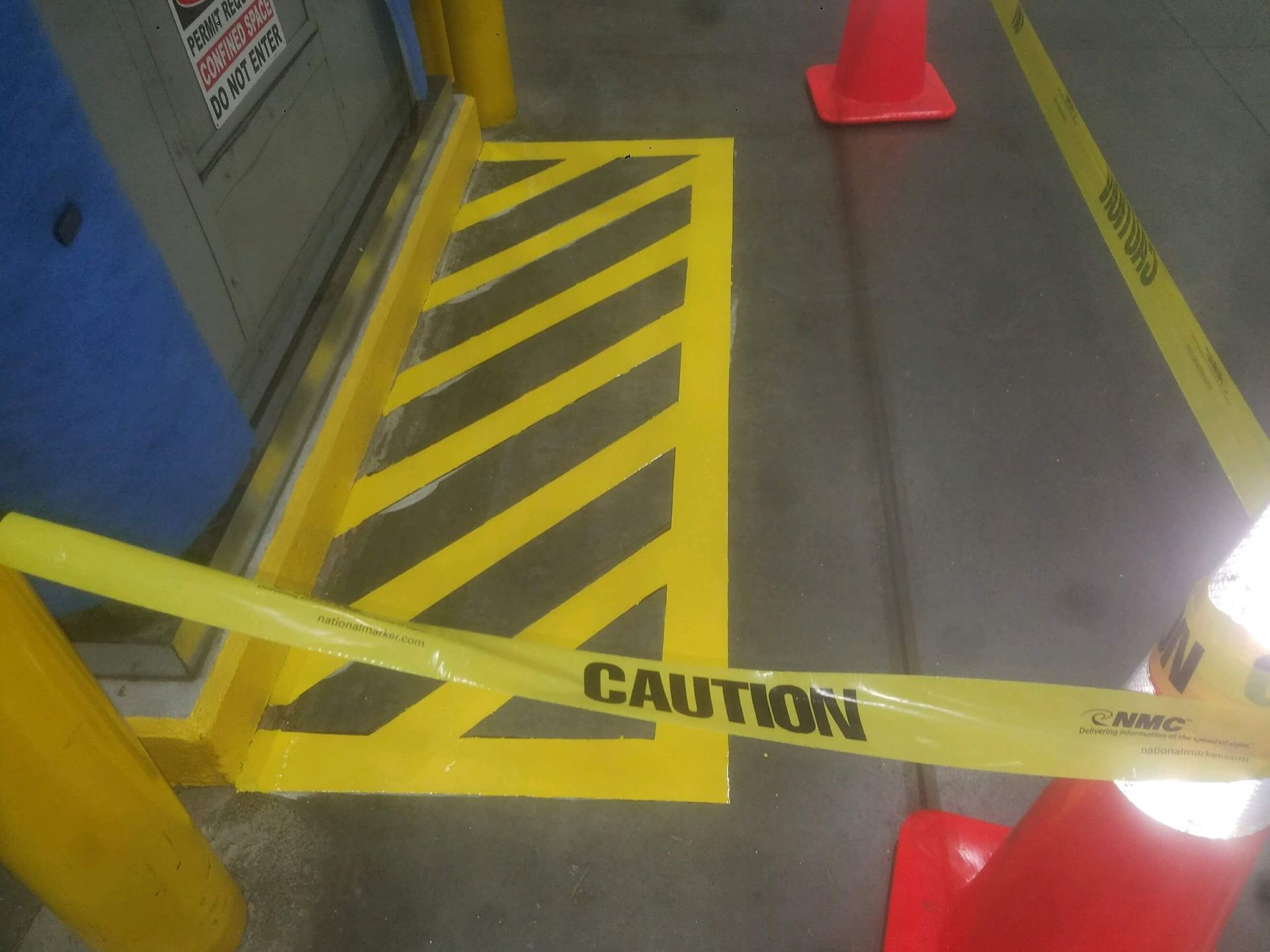A yellow caution tape is being used to block a doorway