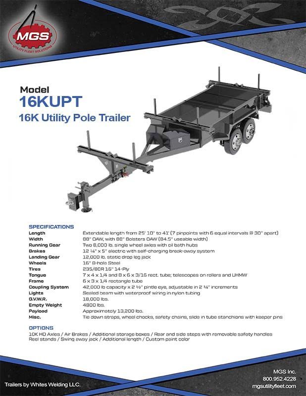 A brochure for a 16k utility pole trailer.