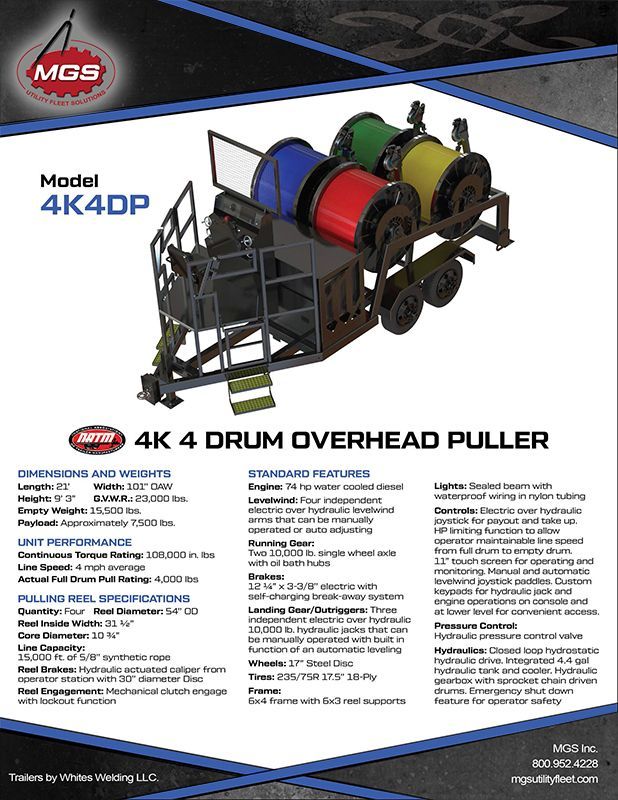A brochure for a 4k 4 drum overhead puller.