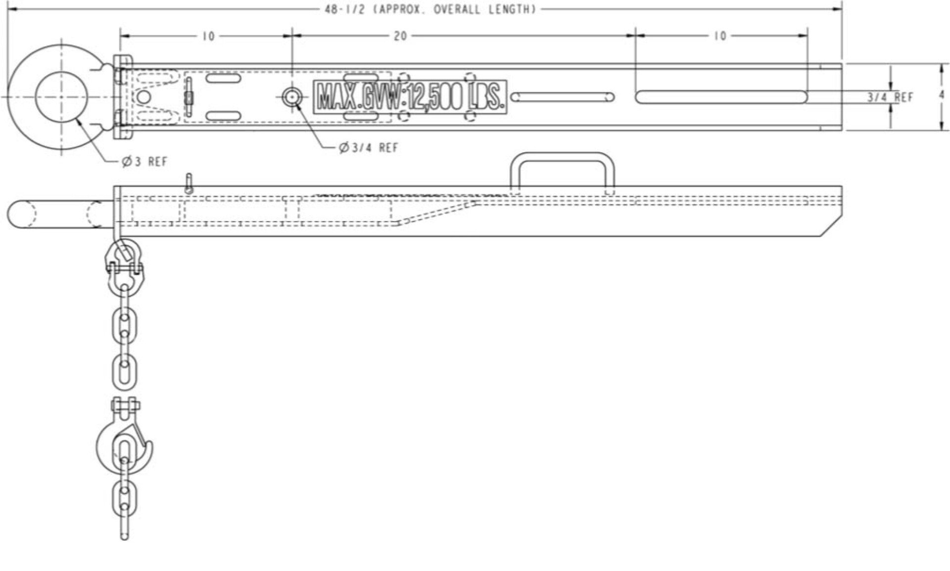 A black and white drawing of a trailer hitch with chains attached to it.