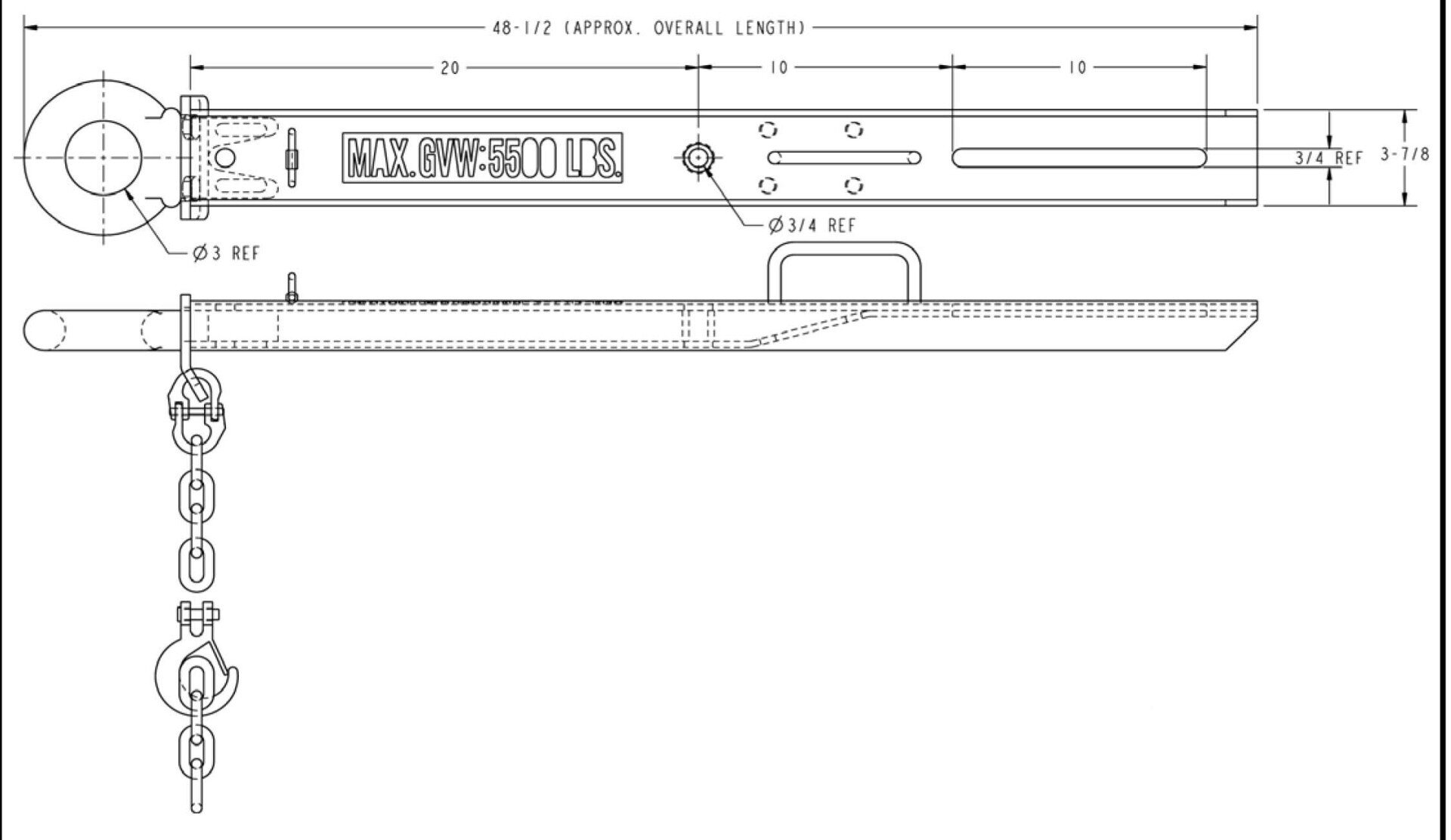 A black and white drawing of a piece of metal with chains attached to it.