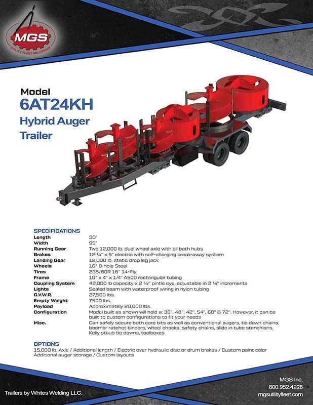 A brochure for a model 6at24kh hybrid auger trailer.