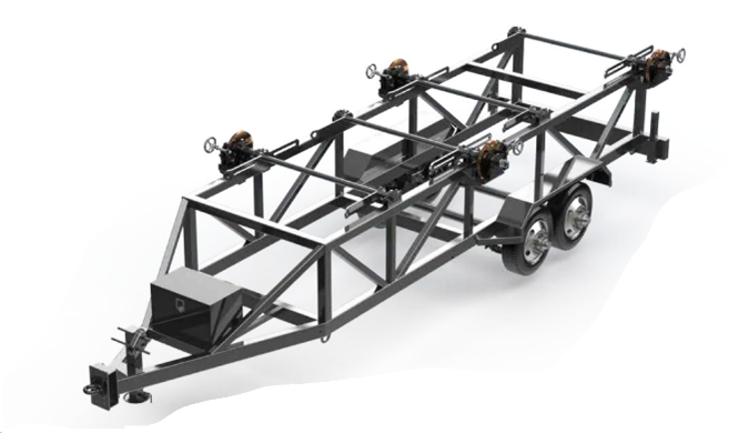 A 3d model of a trailer on a white background.