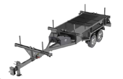 A black trailer with two wheels on a white background.