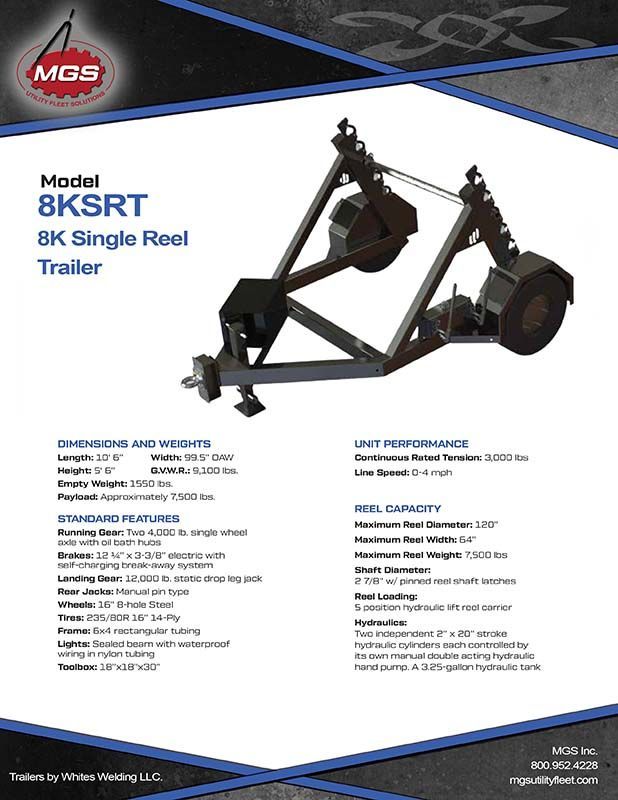 A brochure for a model 8k single reel trailer.