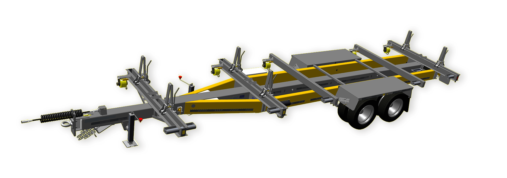 A 3d model of a trailer with a ladder attached to it on a white background.