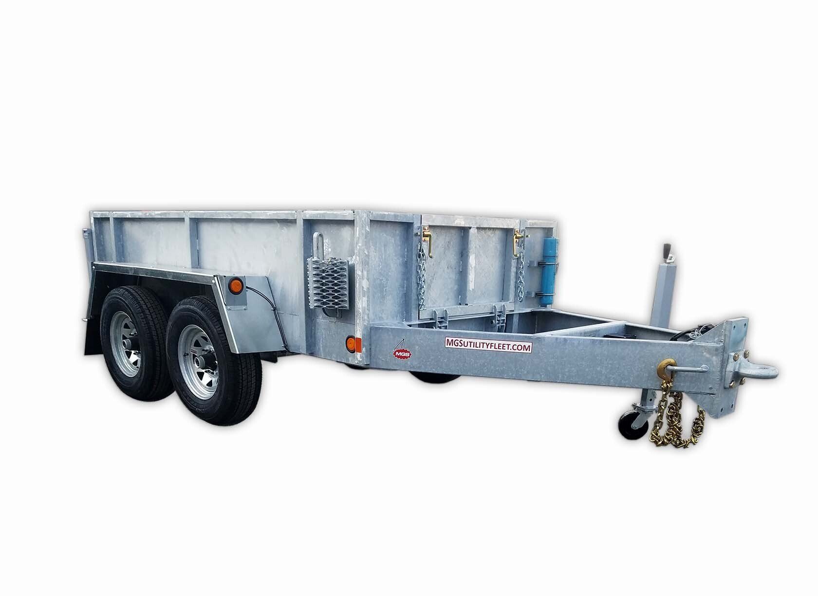 A dump trailer is shown on a white background.