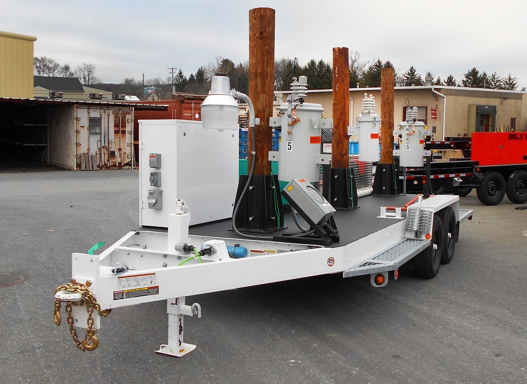 A trailer with a lot of electrical equipment on it