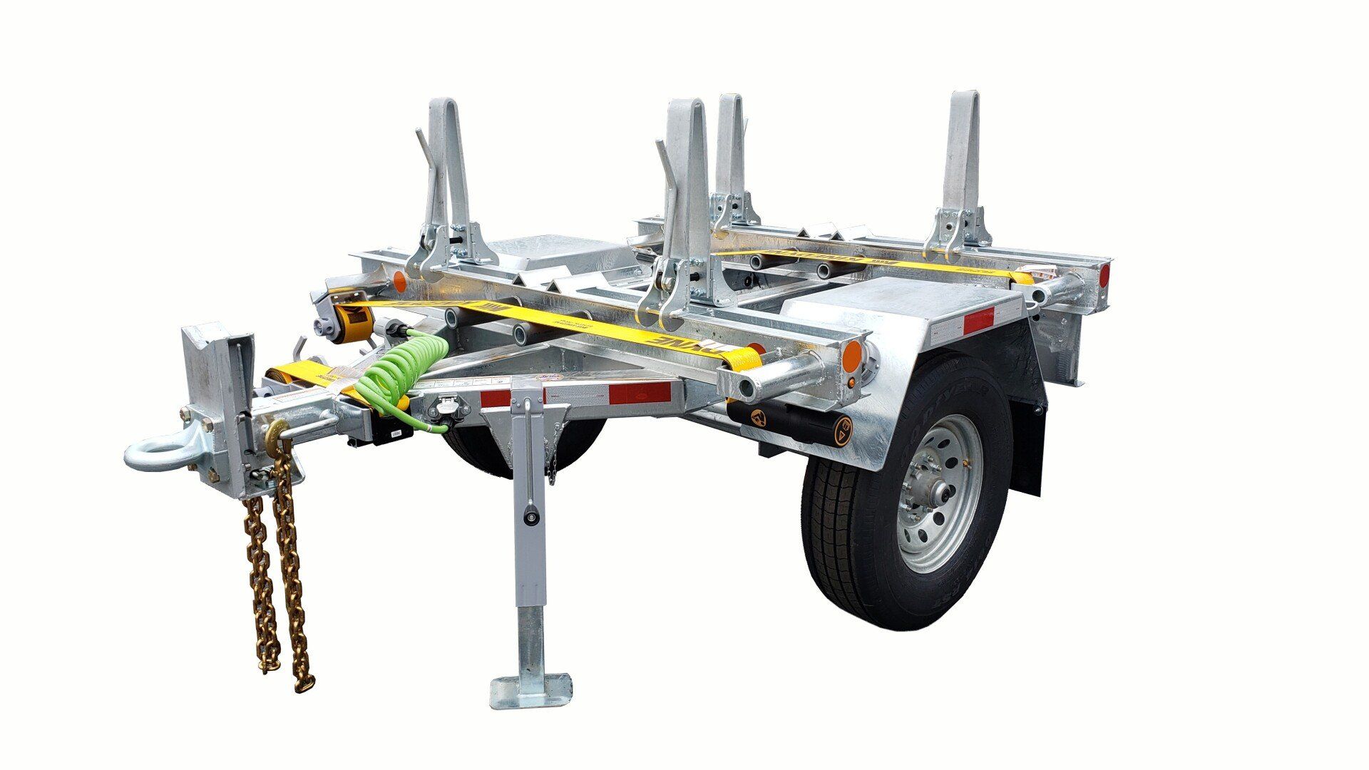 A trailer with chains attached to it on a white background.