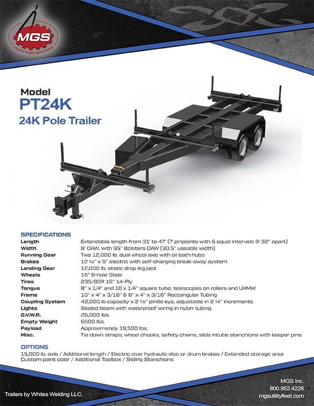 A brochure for a model pt24k 24k pole trailer.