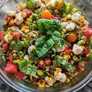 Roasted Sweet Corn & Tomato Salad with Suyo Cucumber and Miso Vinaigrette