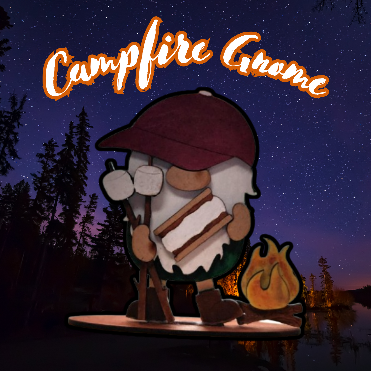 Camping Gnome With S'mores and Campfire