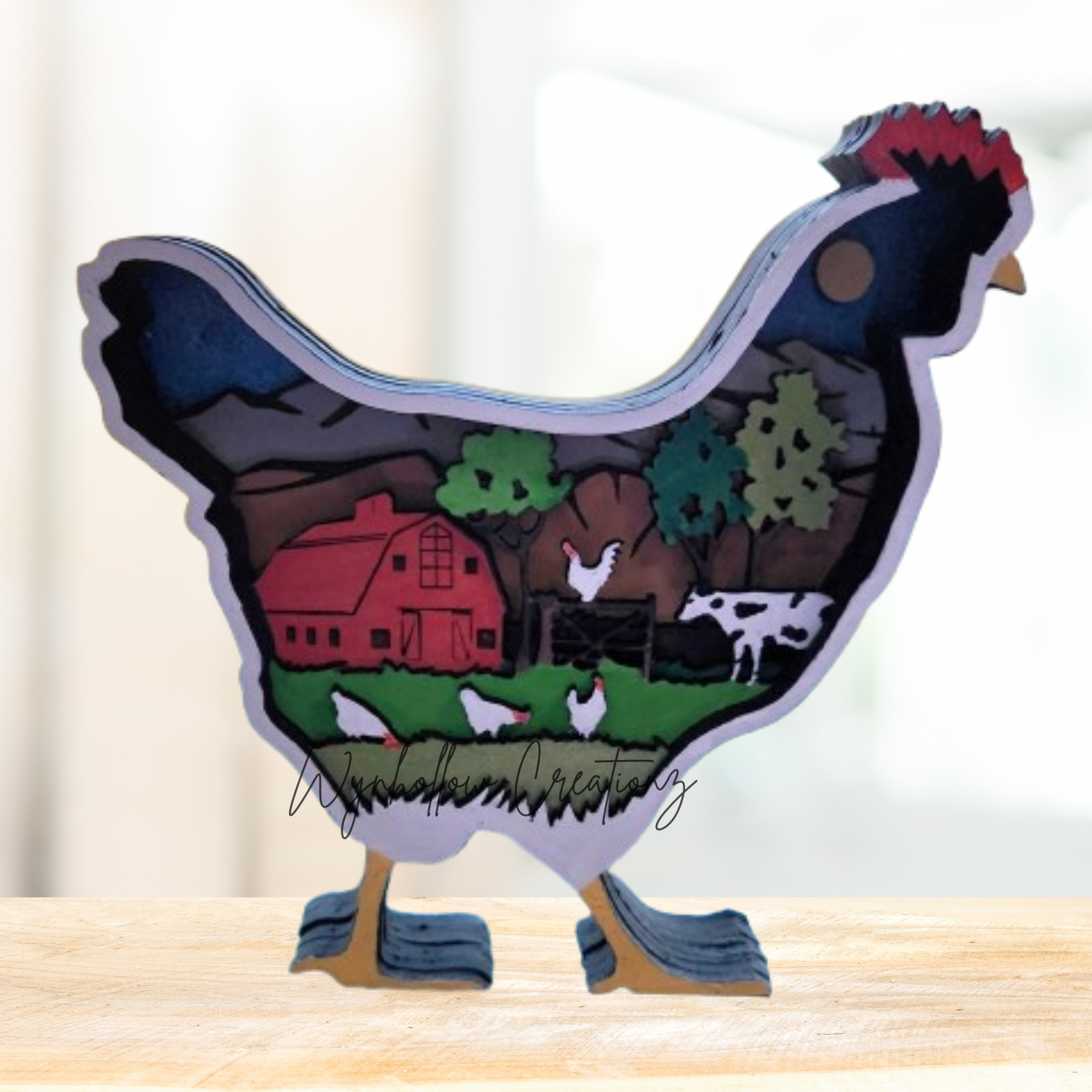 Chicken Outline With Farm Scene Wood Layer