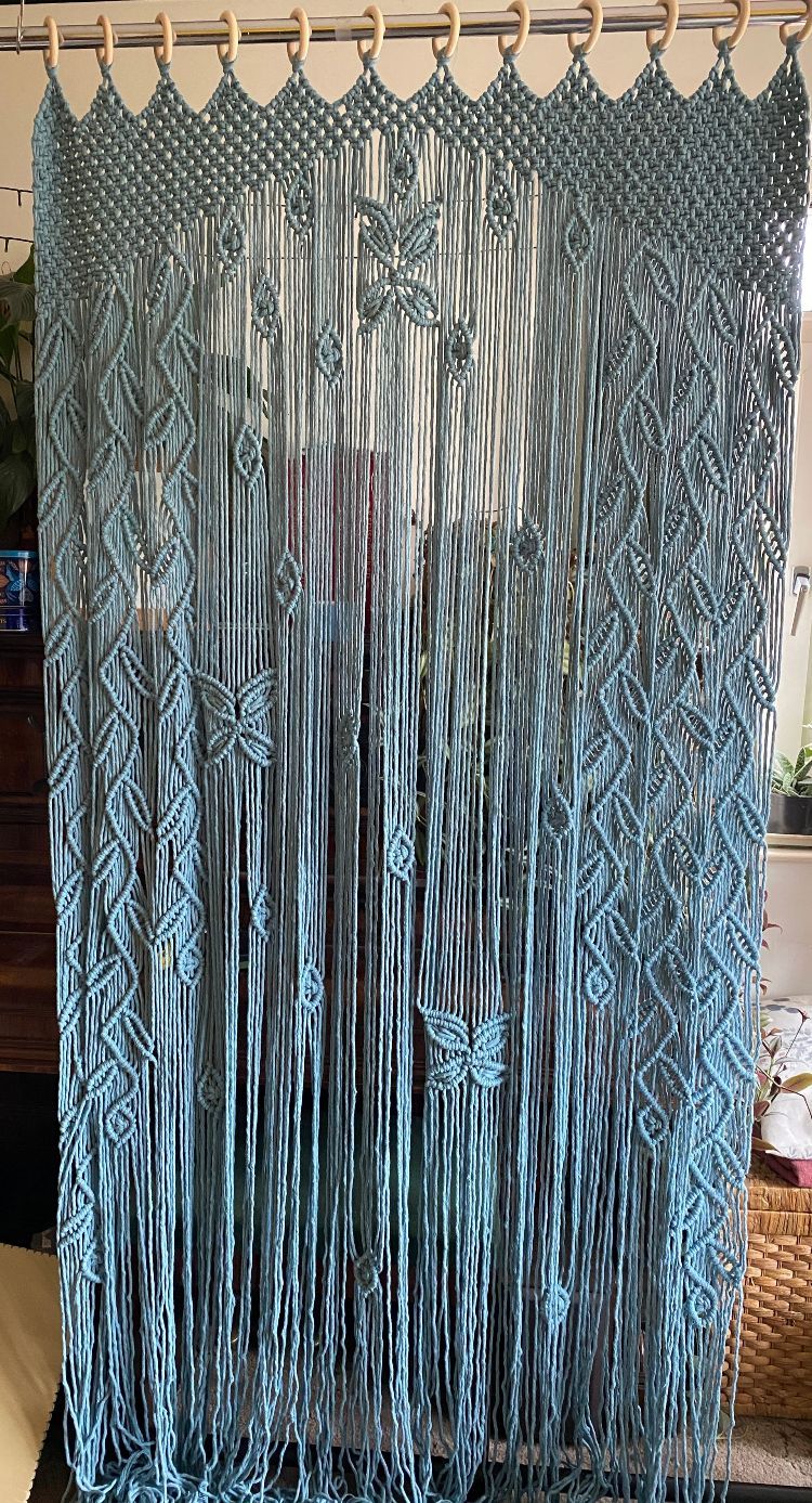 Completed macrame curtain
