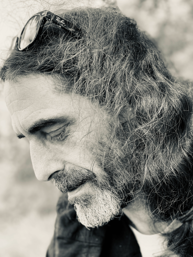 Merridan Northover. Portrait in black and white.