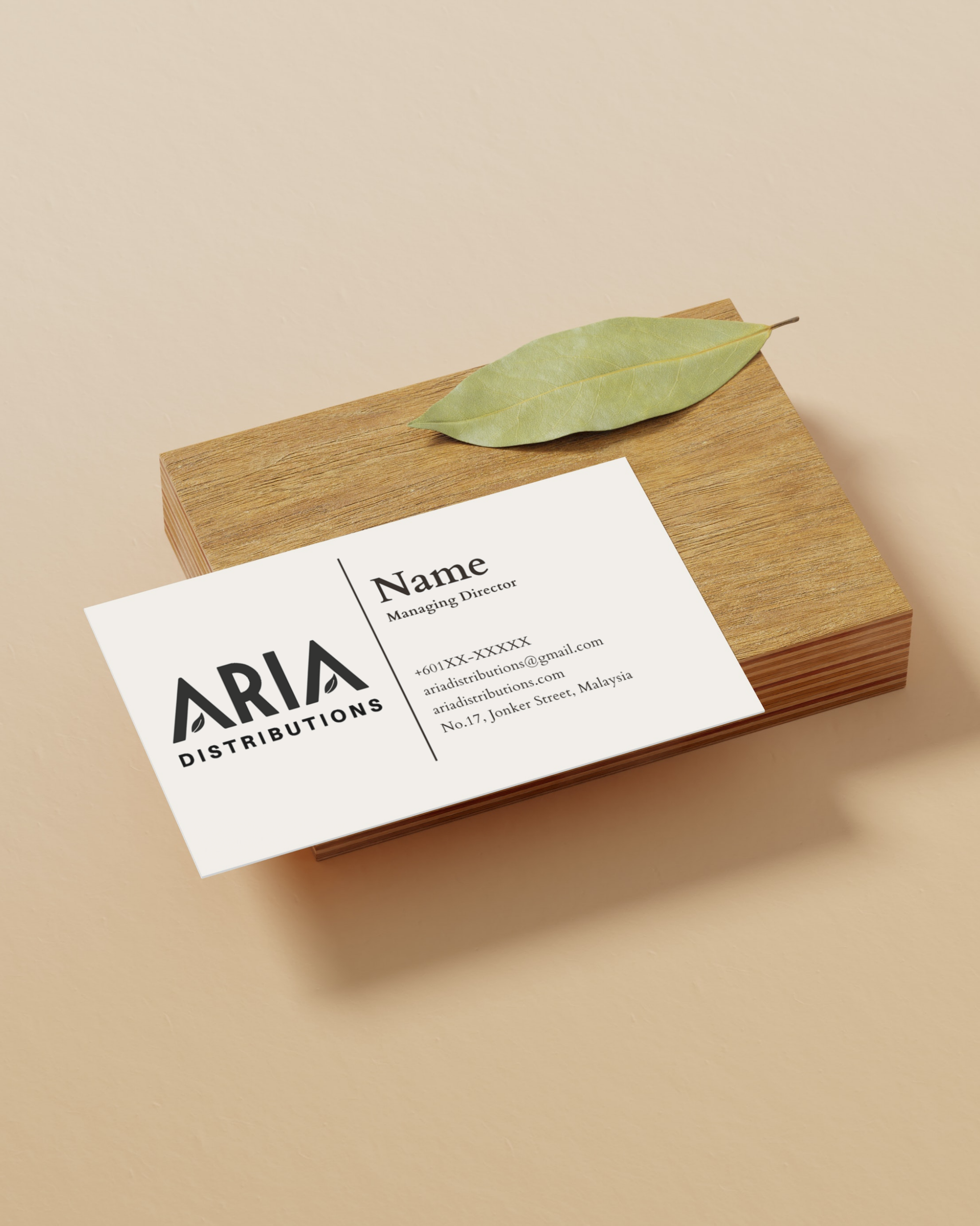 Aria distributions logistics b2b distribution company supplier project business card branding 