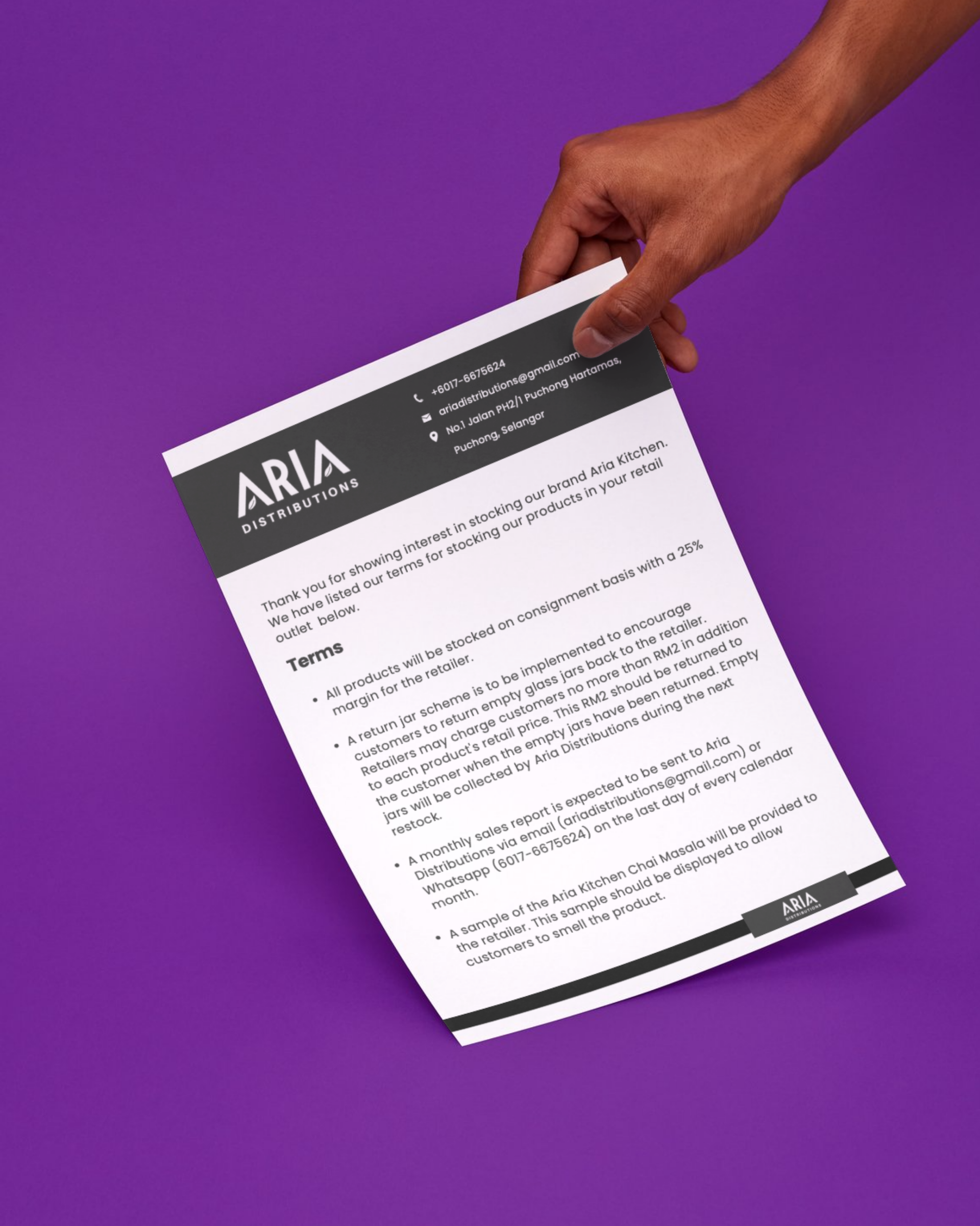 Aria distributions logistics b2b distribution company supplier project letterhead