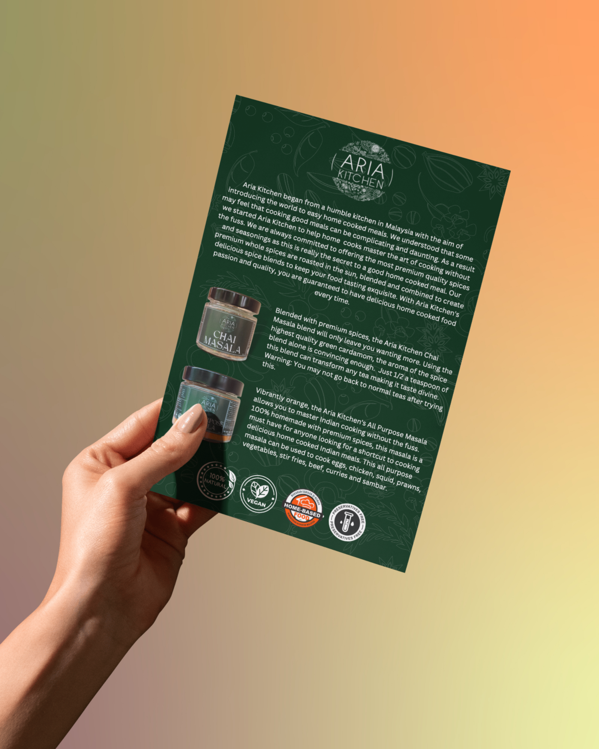 Aria Kitchen Premium Masala Company Design project flyer brochure handout pamphlet 