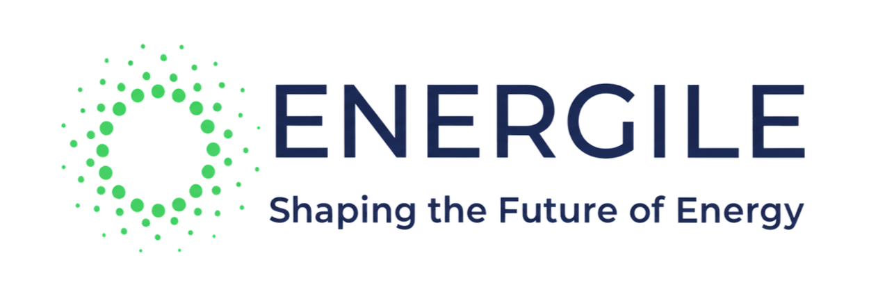 Logo of Energile with a green dot pattern and the tagline, 