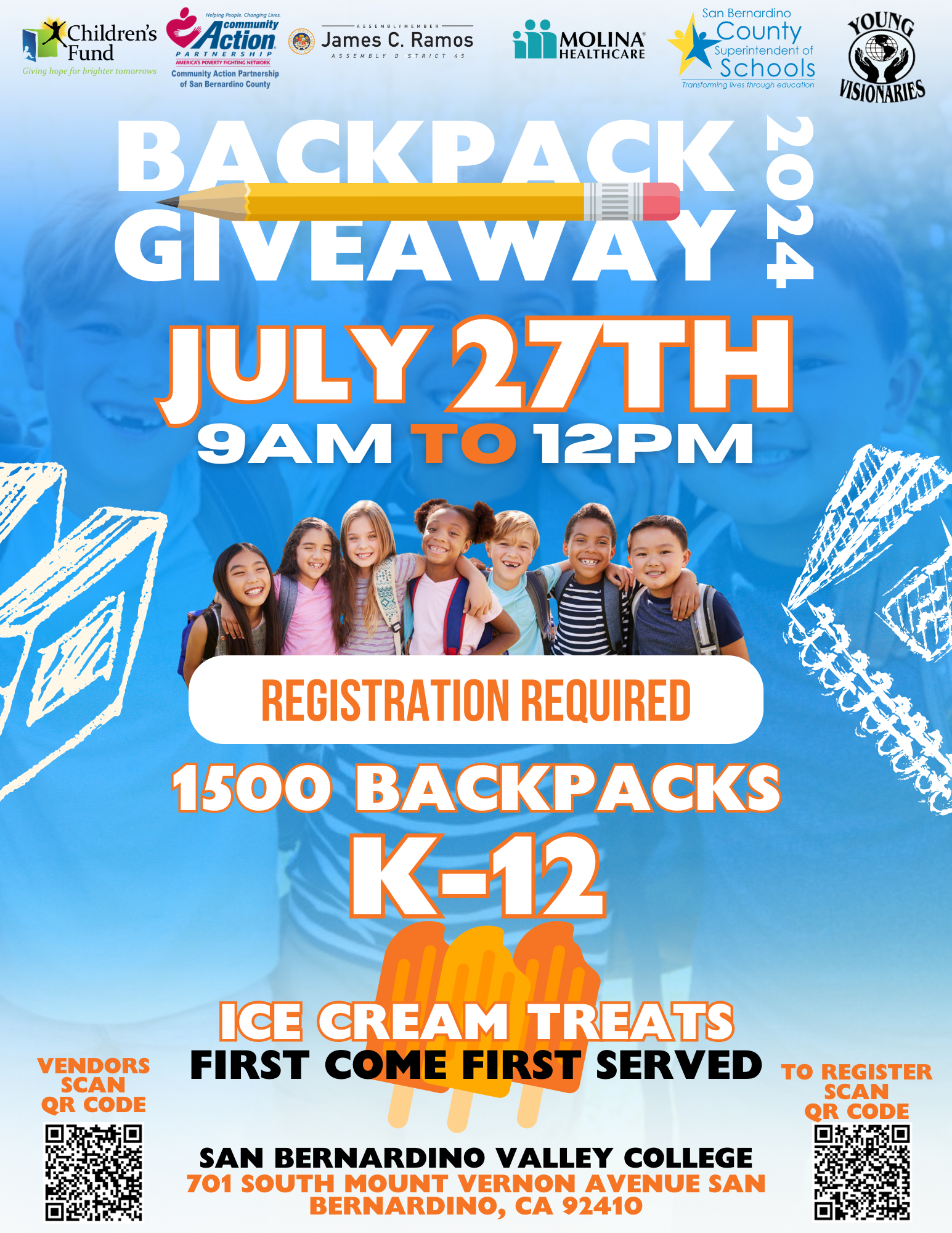 A poster for a backpack giveaway on july 27th